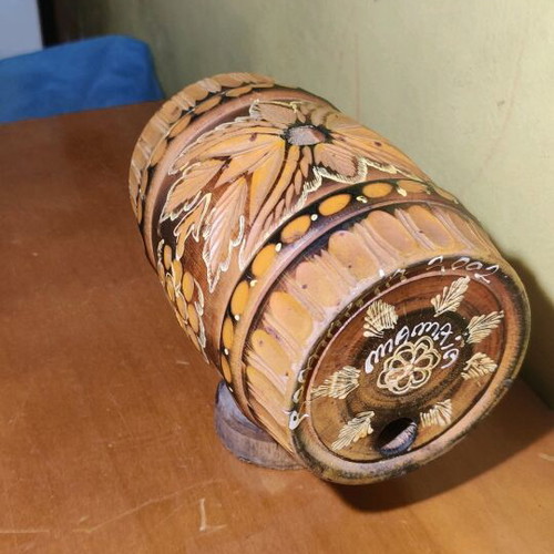 Wine barrel used, missing spigot and stopper