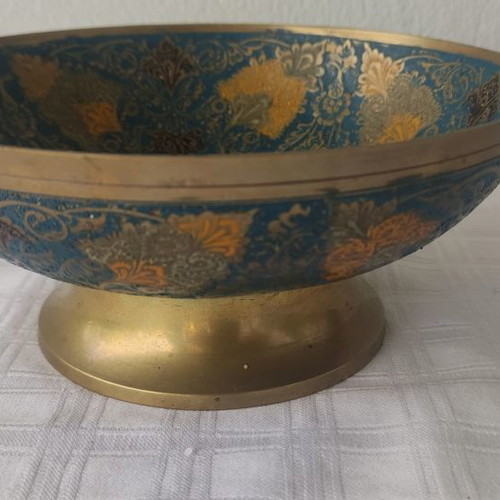 Bronze handmade decorative bowl used from India with peacock design