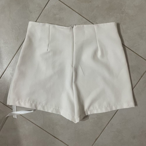 Fabric shorts skirt with drawstrings, white, size M