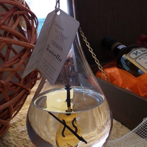 Italian grappa in handmade blown glass bottle new
