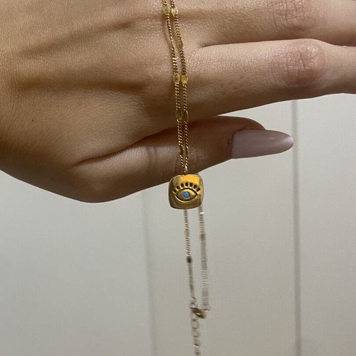 Gold Evil Eye Amulet Necklace with Turquoise Center Charm used