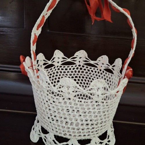 Handmade decorative basket used, vintage 1970s