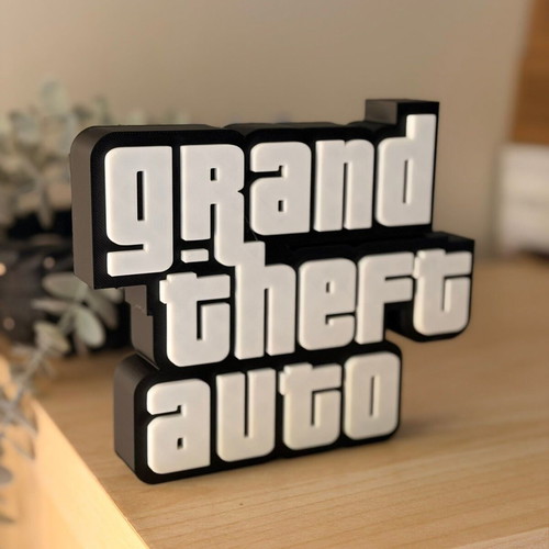 Grand Theft Auto Logo 3D Printed desk sign made from recycled PLA