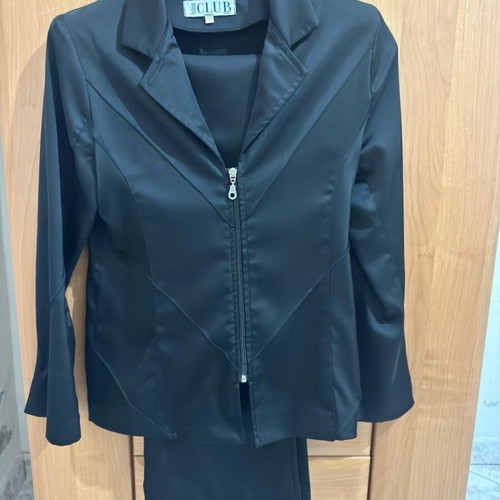 Satin suit like new, jacket with zipper and slim pants