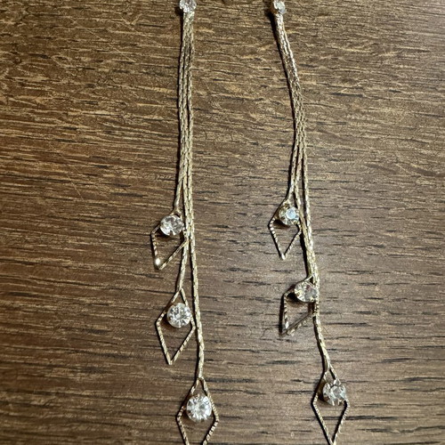 Dangling earrings with zircon, new, gold color