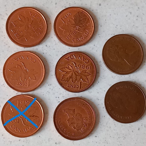 Canada 1 cent coins used, pack of 7, Elizabeth II