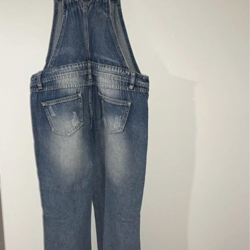 Denim salopette like new with knee rips, size L