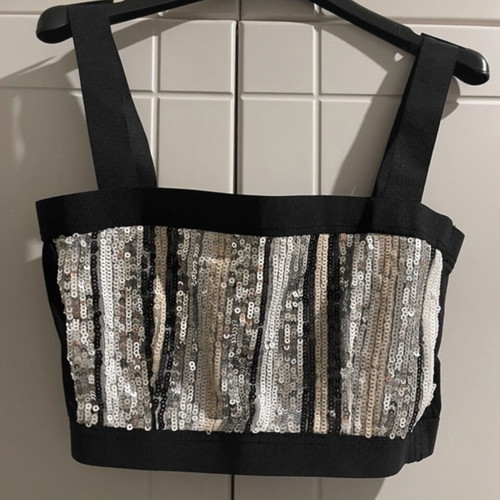 Zara sequin skirt-bustier set new, black-silver