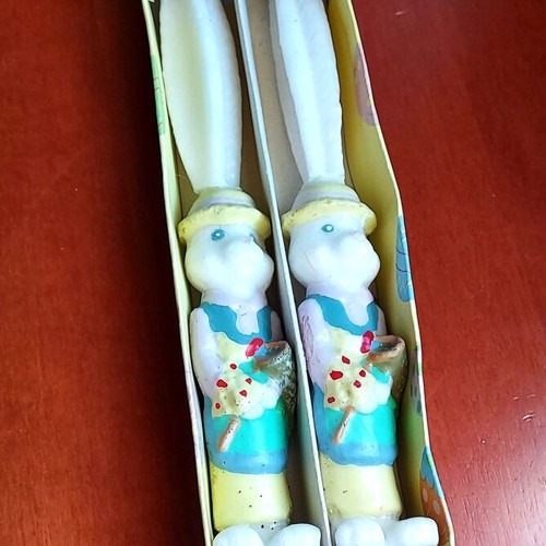Set of two vintage Easter candles used, rabbit-shaped