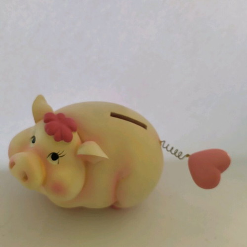 Piggy bank salmon pink with Love you inscription