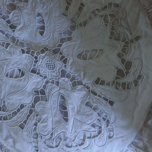 Handmade cutwork pillows used, set of 3 pieces