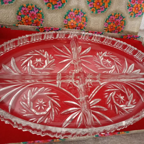 Crystal Serving Tray with Engravings New in Original Box