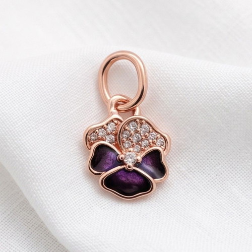 Pandora Deep Purple Pansy Flower Dangle Charm new, 14k rose gold
