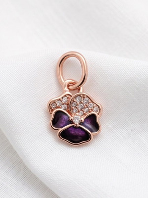 Pandora Deep Purple Pansy Flower Dangle Charm καινούργιο, 14k rose gold