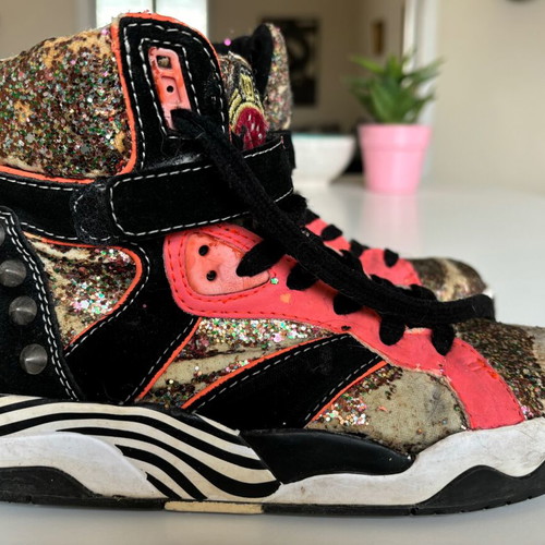 Ash basketball shoes used with studs and glitter, size 37, multicolor