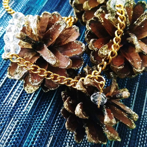 Handmade necklace with gold stainless steel chain and faceted clear tagua crystals new