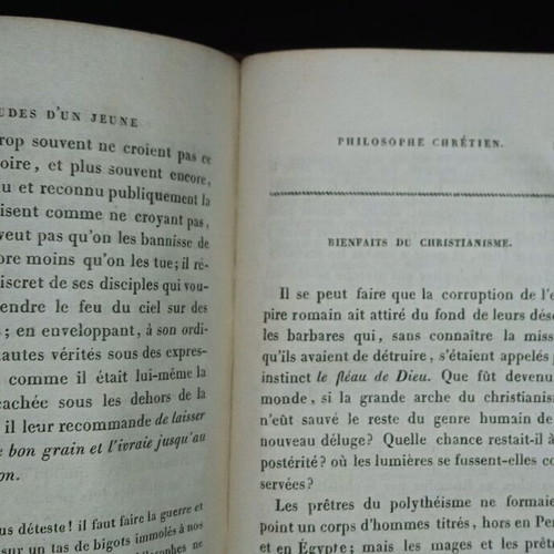 Old French book philosophy Christianity used, leather-bound
