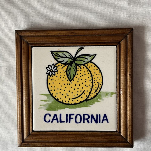 Vintage ceramic tile California with wooden frame like new