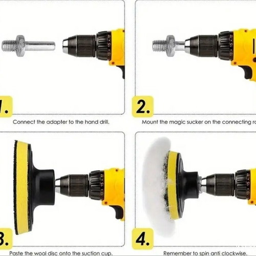 Polishing wool set 4" (100mm) new, 5 pieces with drill adapter