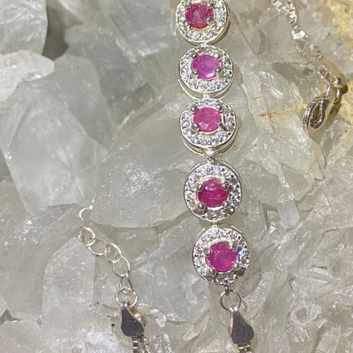 Handmade silver bracelet with natural ruby and moissanite, new
