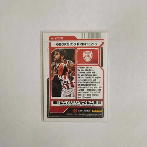 Georgios Printezis Panini Contenders EuroLeague 2025-2026 autograph card like new