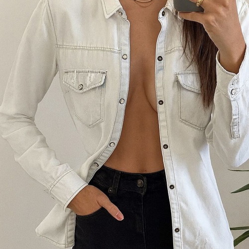 Denim jeans women's shirt Stradivarius new, white, Small