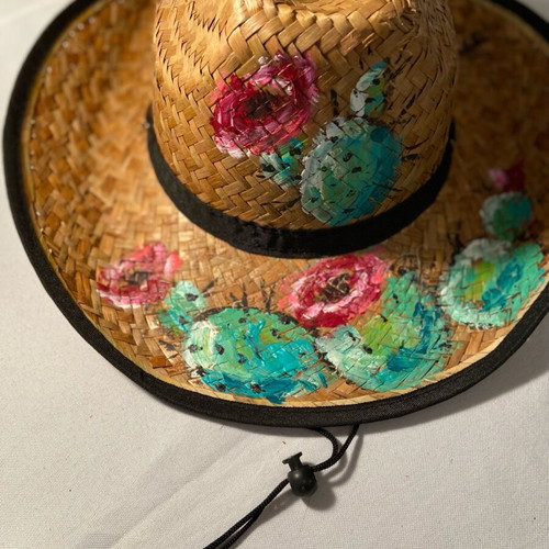 Straw hat women's hand-painted new unworn