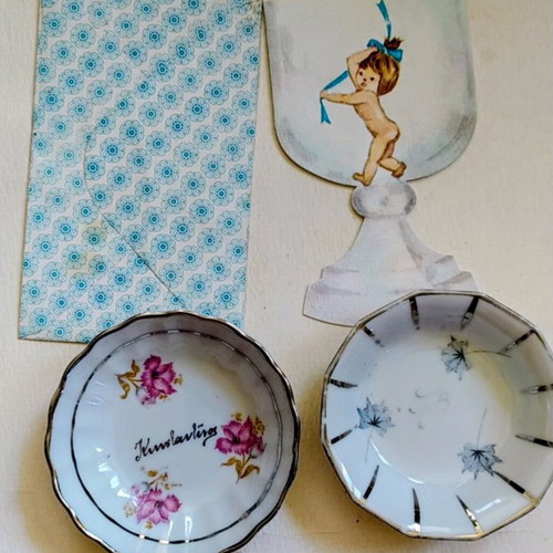 Vintage Baptism Set (1977) with Invitation and Two Porcelain Bowls