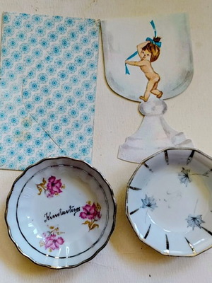 Vintage Baptism Set (1977) with Invitation and Two Porcelain Bowls