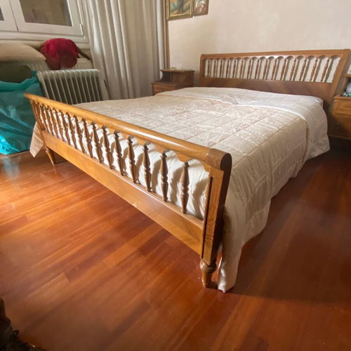 Wooden double bed with marquetry used