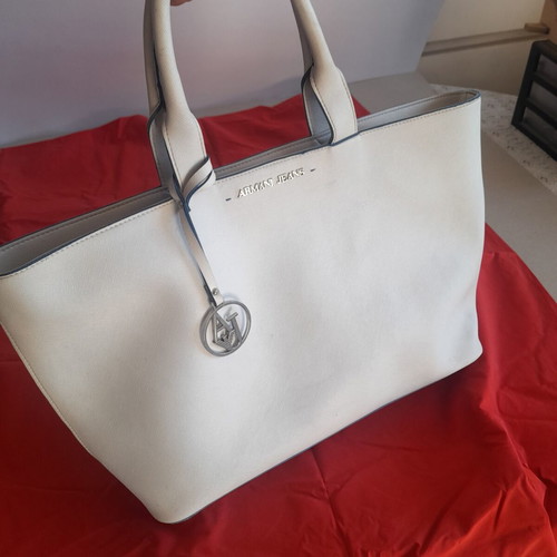 Armani Jeans Tote Bag used, white, spacious A4 size