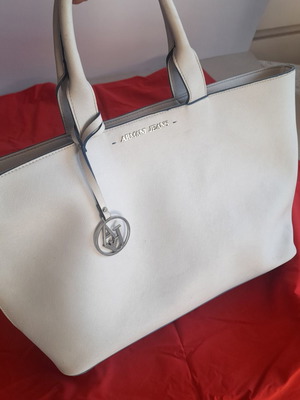 Armani Jeans Tote Bag used, white, spacious A4 size