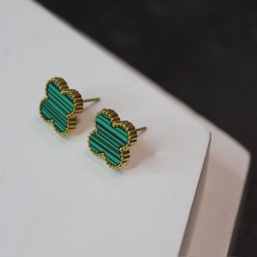 Stud earrings like new, gold-plated stainless steel, green with black stripes
