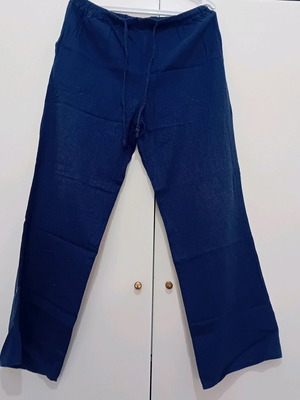 Folema linen pants like new, blue, with elastic waist and drawstring