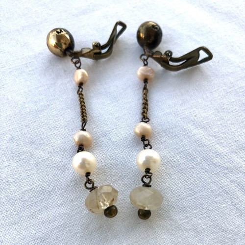 Vintage Donatella Pellini Milano Clip Earrings with Pearls like new
