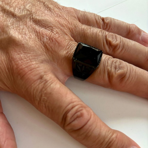 Black Crystal Signet Ring brand new, palm leaf design, 316L stainless steel