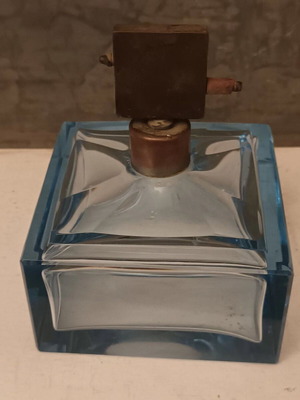 Vintage square cobalt blue perfume bottle used