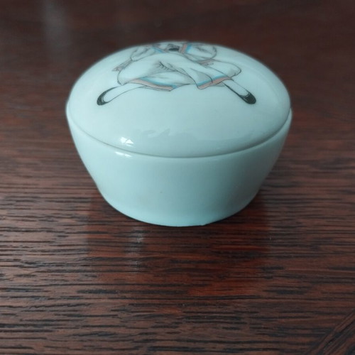 Porcelain jewelry box used, Pierrot design, 5cm vintage
