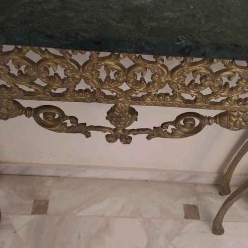 Vintage brass gilt entryway furniture with marble top used