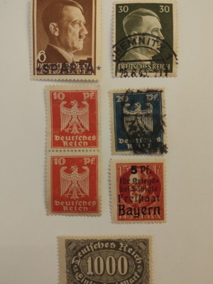 German stamps used 1922-1943, sealed and unsealed set of 7