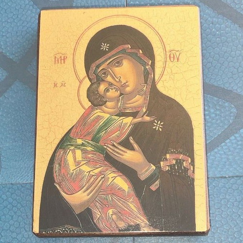 Handmade Virgin Mary icon used, 14x9 cm, solid wood