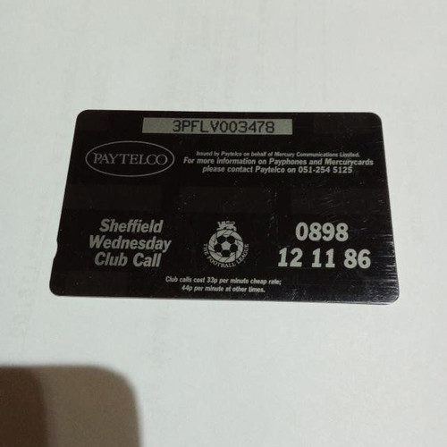 Sheffield Wednesday Paytelco card like new