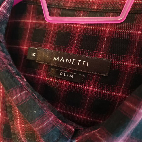 Manetti Slimline Dress Shirt plaid red and black size M like new
