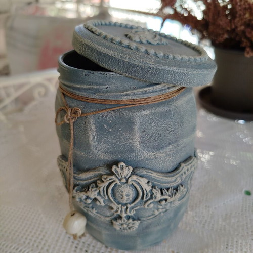 Handmade vintage glass vase mixed media shabby chic style