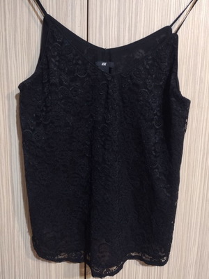 Μπλούζα H&M δαντέλα μεταχειρισμένη, μέγεθος M, μαύρη