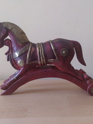 Antique decorative horse used, wood and brass, dated 1950