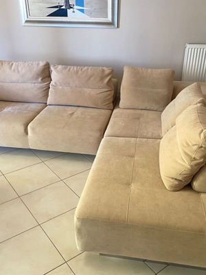Armeniakos corner sofa like new, modern design, beige fabric