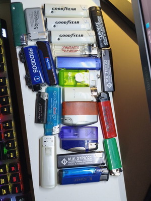 Promotional lighters used, all together