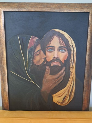 Oil painting on canvas The Kiss of Judas with luxury wooden frame, new
