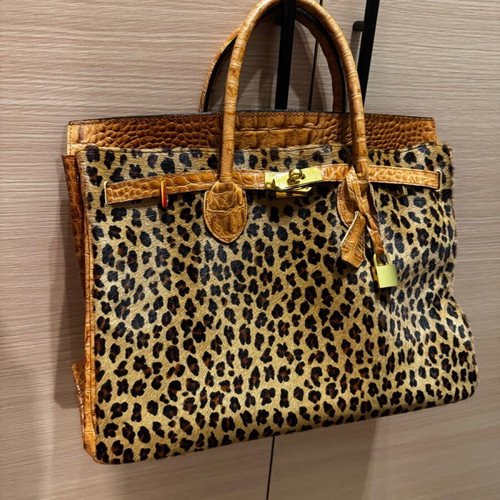 Leather large handbag new with camel animal print